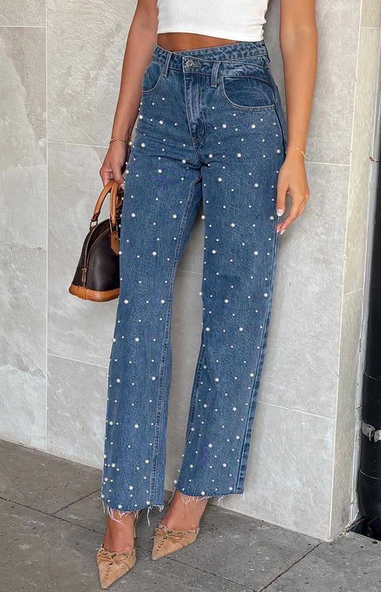 Detailed Mid-Waist Jeans